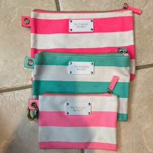 Victoria's Secret Pink and Teal Striped Cosmetic Bags